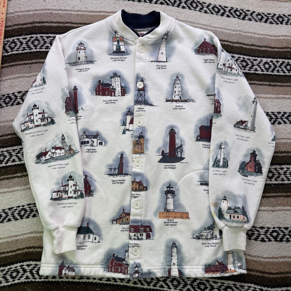 Vintage 90's Art Unlimited Lighthouse's Michigan Cardigan Sweater Sweatshirt M
